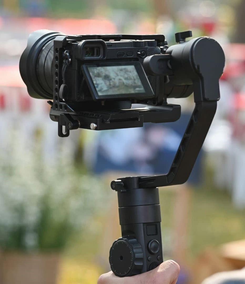 Professional camera on stabilizer for wedding photography at Dana & Alan Burk.